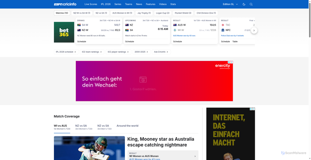 Security scan screenshot of https://espncricinfo.com