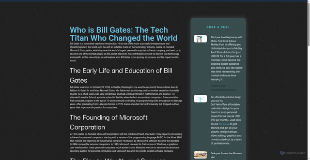 Security scan screenshot of https://www.businessoverdrinks.com/who-is-bill-gates/