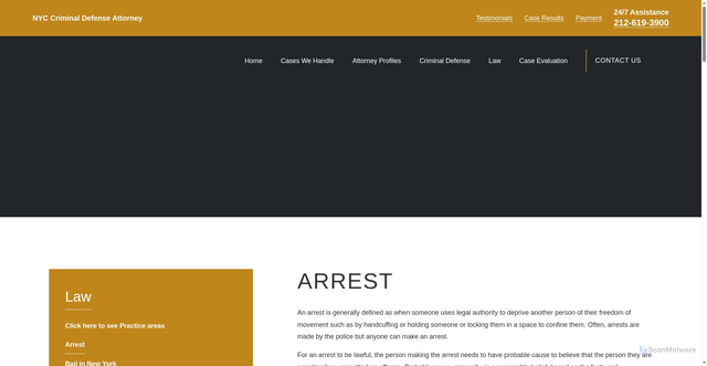Security scan screenshot of https://www.lawfletcher.com/criminal-defense/law/arrest/
