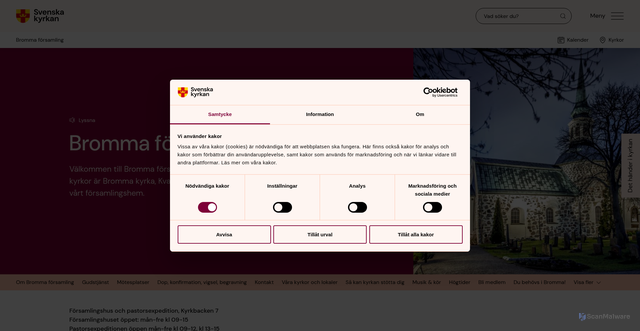 Security scan screenshot of https://www.svenskakyrkan.se/bromma