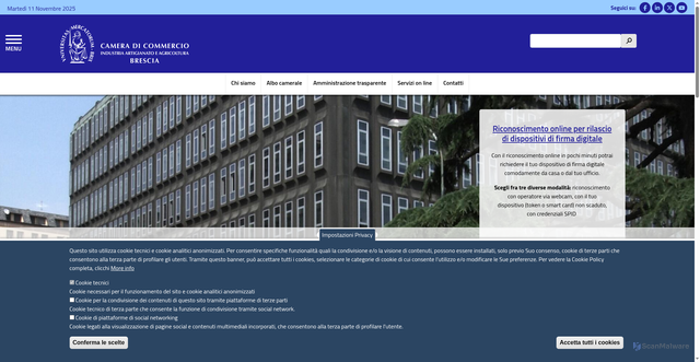 Security scan screenshot of https://www.bs.camcom.it/