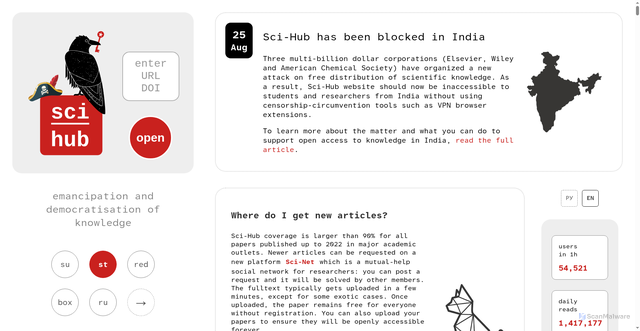 Security scan screenshot of https://sci-hub.st
