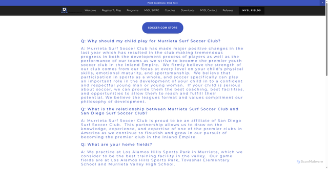 Security scan screenshot of https://myslsoccer.org/faq