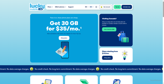 Security scan screenshot of https://luckymobile.ca