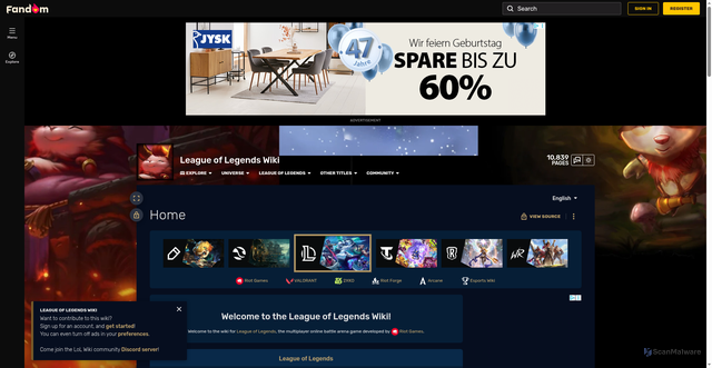 Security scan screenshot of https://leagueoflegends.fandom.com