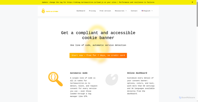 Security scan screenshot of https://tarteaucitron.io