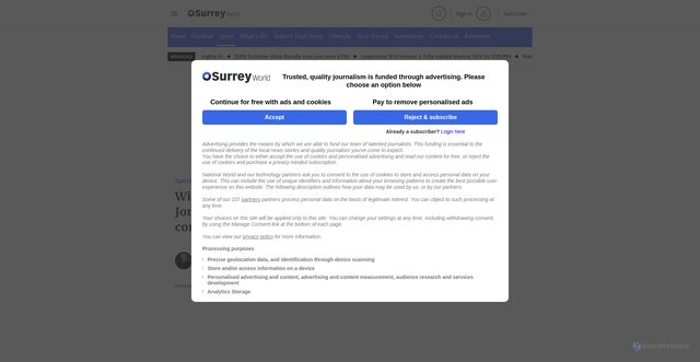 Security scan screenshot of https://www.surreyworld.co.uk/sport/wimbledon-surreys-jack-pinnington-jones-exits-wimbledon-amid-injury-concern-against-brandon-nakashima-8771125