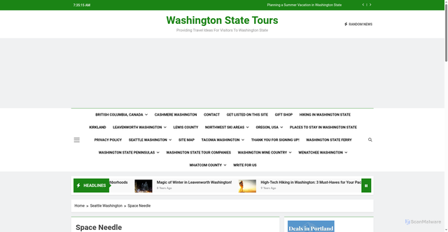 Security scan screenshot of http://www.washingtonstatetours.com/seattle-washington/space-needle/