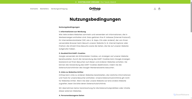 Security scan screenshot of https://orthop-deutschland.com/pages/nutzungsbedingungen