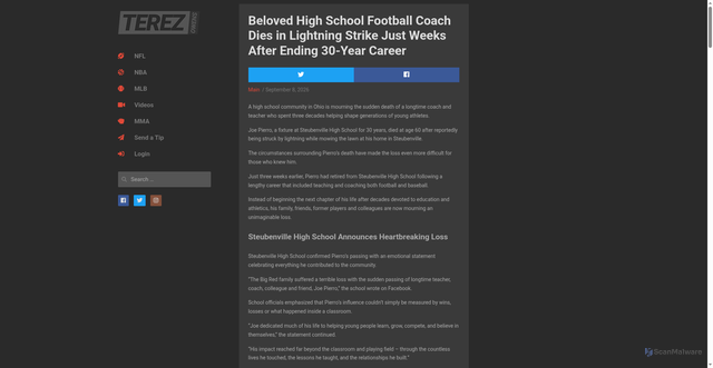 Security scan screenshot of https://terezowens.com/beloved-high-school-football-coach-dies-in-lightning-strike-just-weeks-after-ending-30-year-career/
