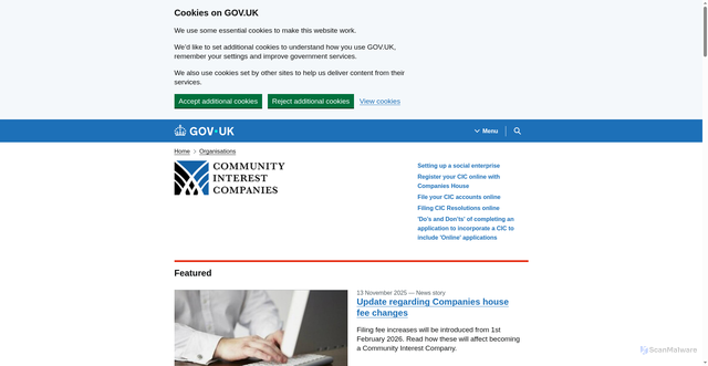 Security scan screenshot of https://www.gov.uk/government/organisations/office-of-the-regulator-of-community-interest-companies