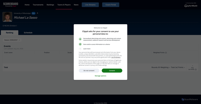 Security scan screenshot of https://scoreboard.clippd.com/players/17772