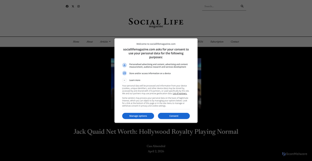 Security scan screenshot of https://sociallifemagazine.com/celebrities/jack-quaid-net-worth-the-boys/