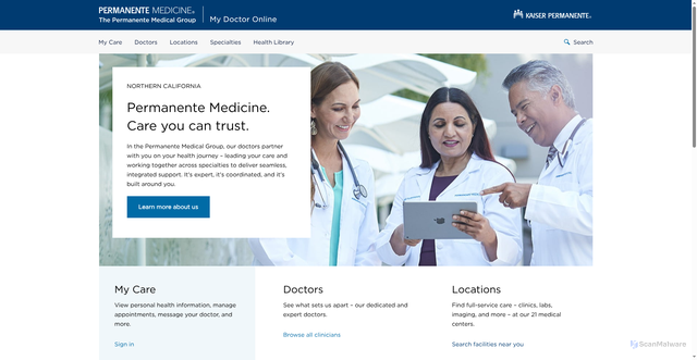 Security scan screenshot of https://mydoctor.kaiserpermanente.org