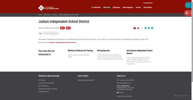 Security scan screenshot of https://311.sanantonio.gov/kb/docs/articles/education-and-employment/judson-independent-school-district