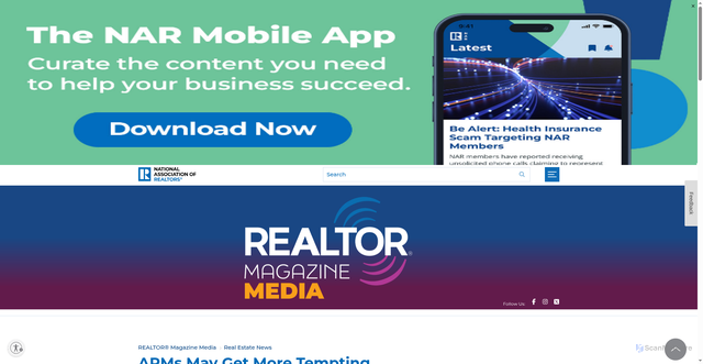 Security scan screenshot of https://www.nar.realtor/magazine/real-estate-news/arms-may-get-more-tempting-with-feds-recent-rate-cut