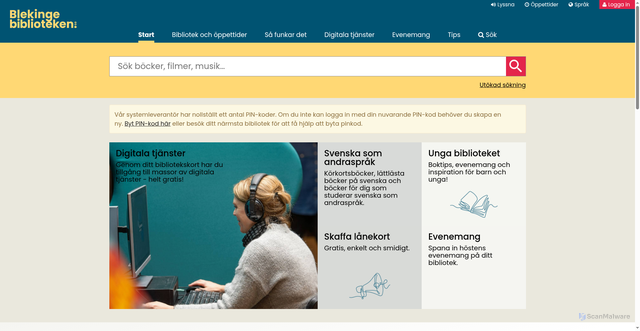 Security scan screenshot of https://blekingebiblioteken.nu
