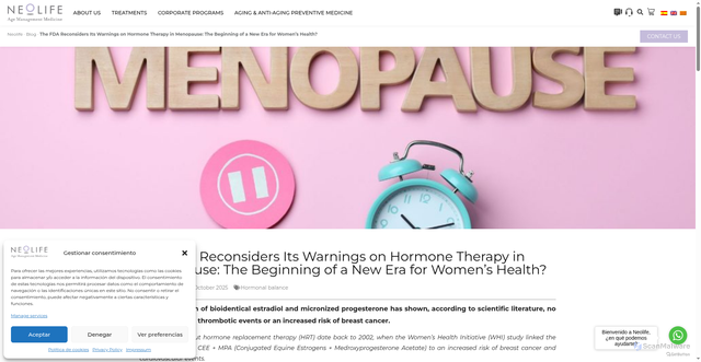 Security scan screenshot of https://www.neolifesalud.com/en/blog/hormonal-balance/the-fda-reconsiders-its-warnings-on-hormone-therapy-in-menopause-the-beginning-of-a-new-era-for-womens-health/