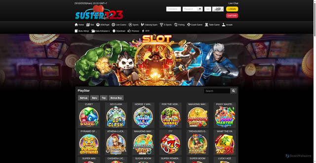 Security scan screenshot of https://apkmontoksuster123.com/desktop/game/slot/playstar