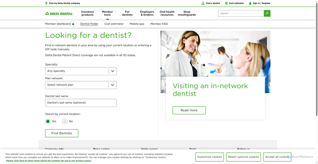 Security scan screenshot of https://www.deltadental.com/us/en/member/find-a-dentist.html