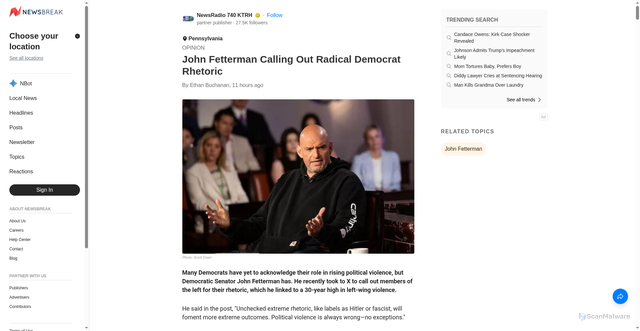 Security scan screenshot of https://www.newsbreak.com/newsradio-740-ktrh-1588240/4270819870074-john-fetterman-calling-out-radical-democrat-rhetoric