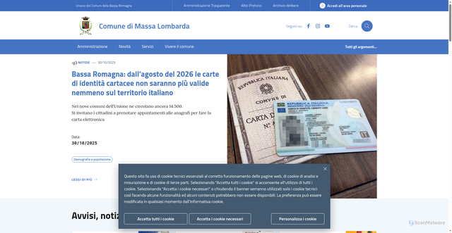 Security scan screenshot of https://www.comune.massalombarda.ra.it/