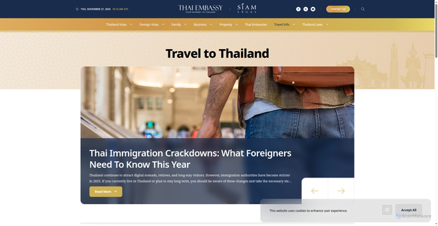 Security scan screenshot of https://www.thaiembassy.com/travel-to-thailand