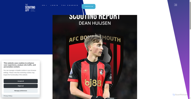 Security scan screenshot of https://www.thescoutingapp.com/blog/scouting-report-dean-huijsen-393