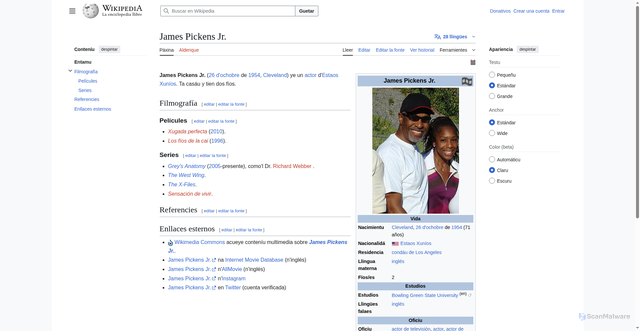 Security scan screenshot of https://ast.wikipedia.org/wiki/James_Pickens_Jr.