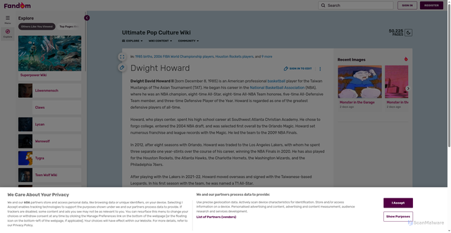 Security scan screenshot of https://ultimatepopculture.fandom.com/wiki/Dwight_Howard