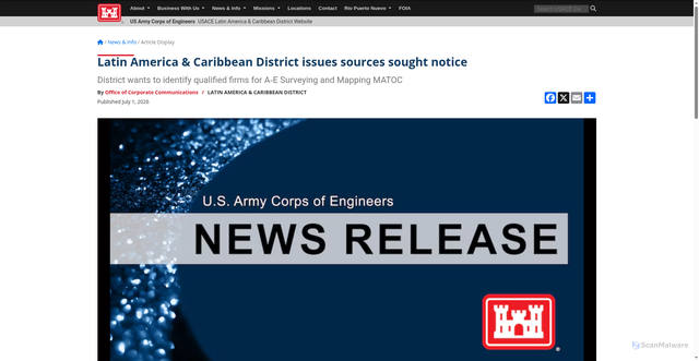 Security scan screenshot of https://www.saa.usace.army.mil/News/Article-Display/Article/4531391/latin-america-caribbean-district-issues-sources-sought-notice/