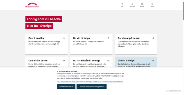 Security scan screenshot of https://www.migrationsverket.se