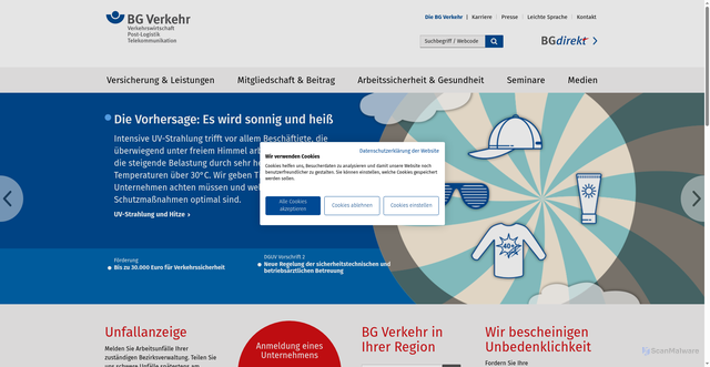 Security scan screenshot of http://www.bg-verkehr.de