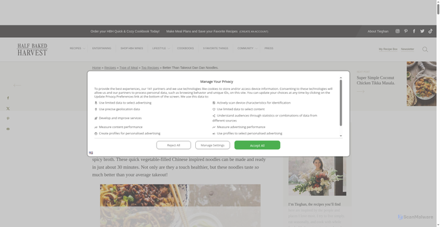 Security scan screenshot of https://www.halfbakedharvest.com/better-than-takeout-dan-dan-noodles/