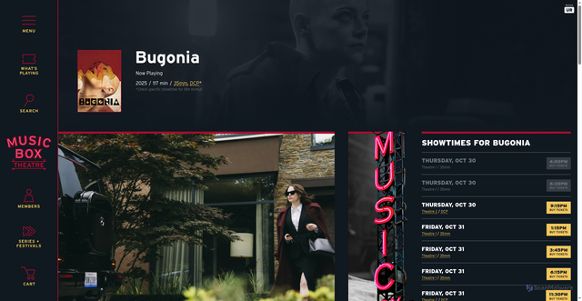 Security scan screenshot of https://musicboxtheatre.com/films-and-events/bugonia