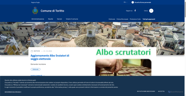Security scan screenshot of https://www.comune.toritto.ba.it/