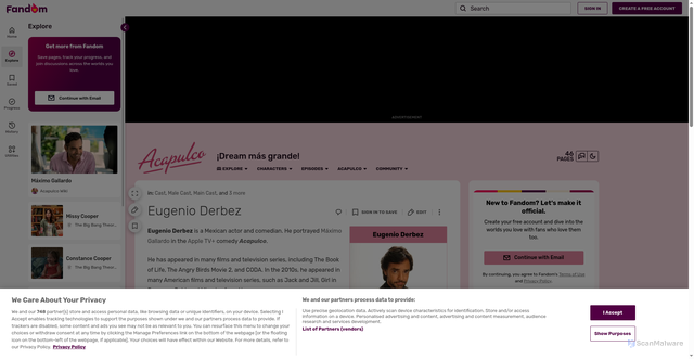 Security scan screenshot of https://acapulco.fandom.com/wiki/Eugenio_Derbez
