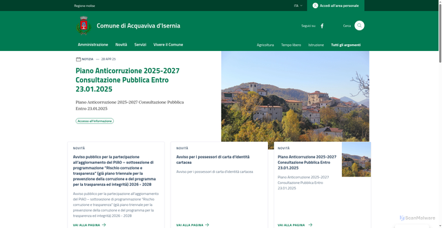 Security scan screenshot of https://www.comune.acquavivadisernia.is.it