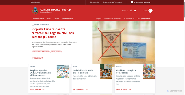 Security scan screenshot of https://www.comune.pontenellealpi.bl.it