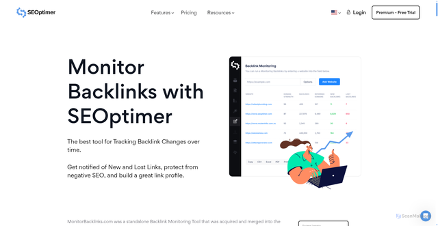Security scan screenshot of https://monitorbacklinks.com/