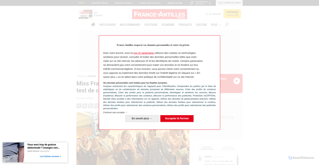 Security scan screenshot of https://www.martinique.franceantilles.fr/actualite/culture/miss-france-2026-avez-vous-le-niveau-du-test-de-culture-generale-1057435.php