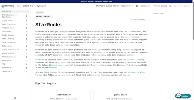 Security scan screenshot of https://docs.starrocks.io