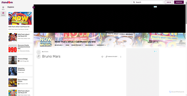 Security scan screenshot of https://nowmusic-us.fandom.com/wiki/Bruno_Mars