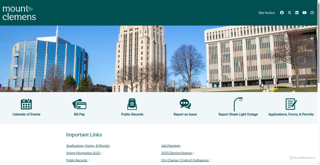 Security scan screenshot of https://mountclemens.gov/