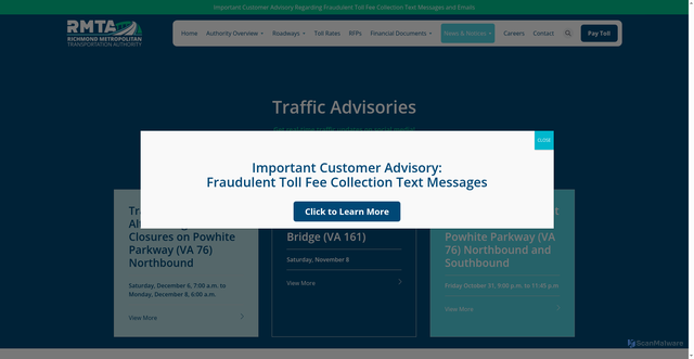 Security scan screenshot of https://www.rmtaonline.org/notices/traffic-advisories/