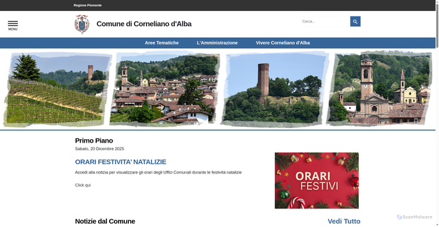 Security scan screenshot of https://www.comunecornelianodalba.it/