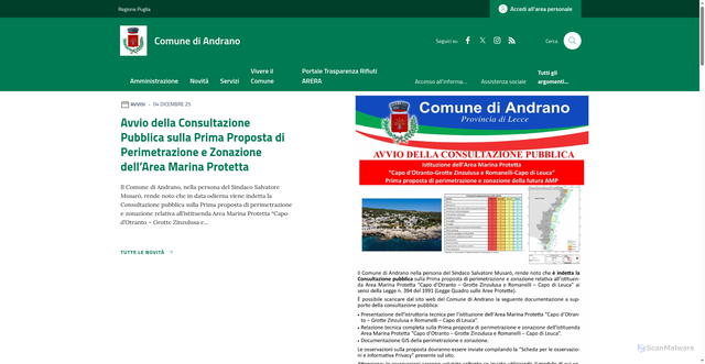 Security scan screenshot of https://www.comune.andrano.le.it/