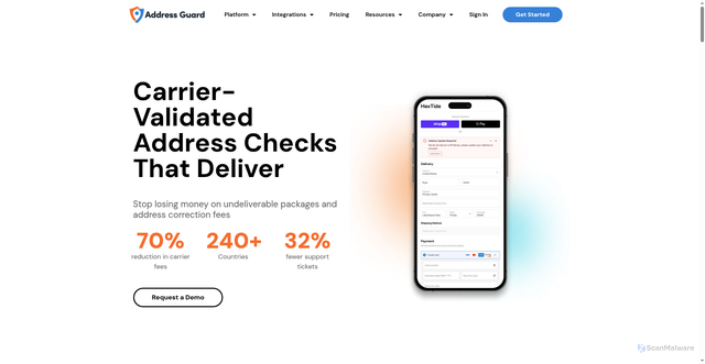 Security scan screenshot of https://addressguardtrusted.com/