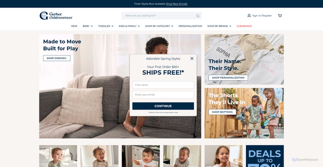 Security scan screenshot of https://gerberchildrenswear.com