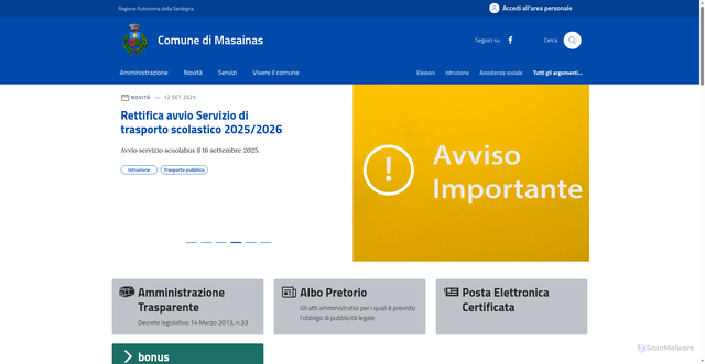 Security scan screenshot of https://comune.masainas.su.it/